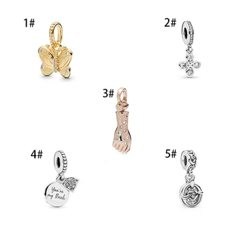 

5 Style 925 Silver Color Charms With Butterfly Four-leaf Clover Crystal Pendant For Pandora Diy Women Charms Gift