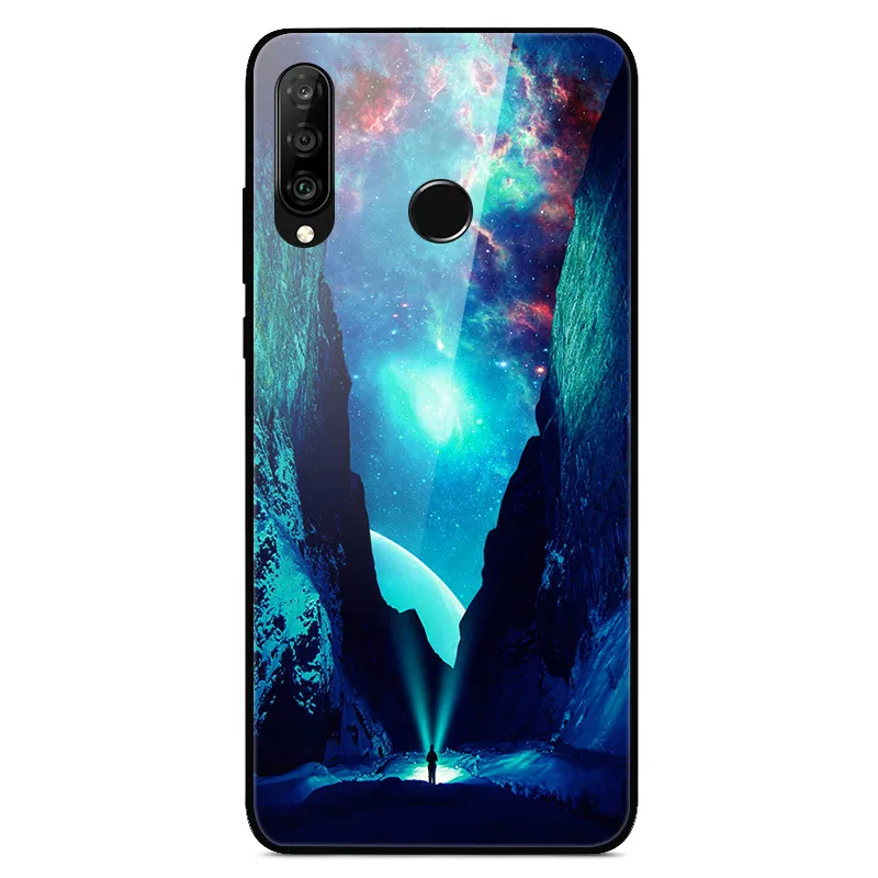 For Huawei P30 Lite Case Tempered Glass Printed Back Cover Hard Case For Huawei P30 Lite Phone fundas P40 Pro P30Lite Coque