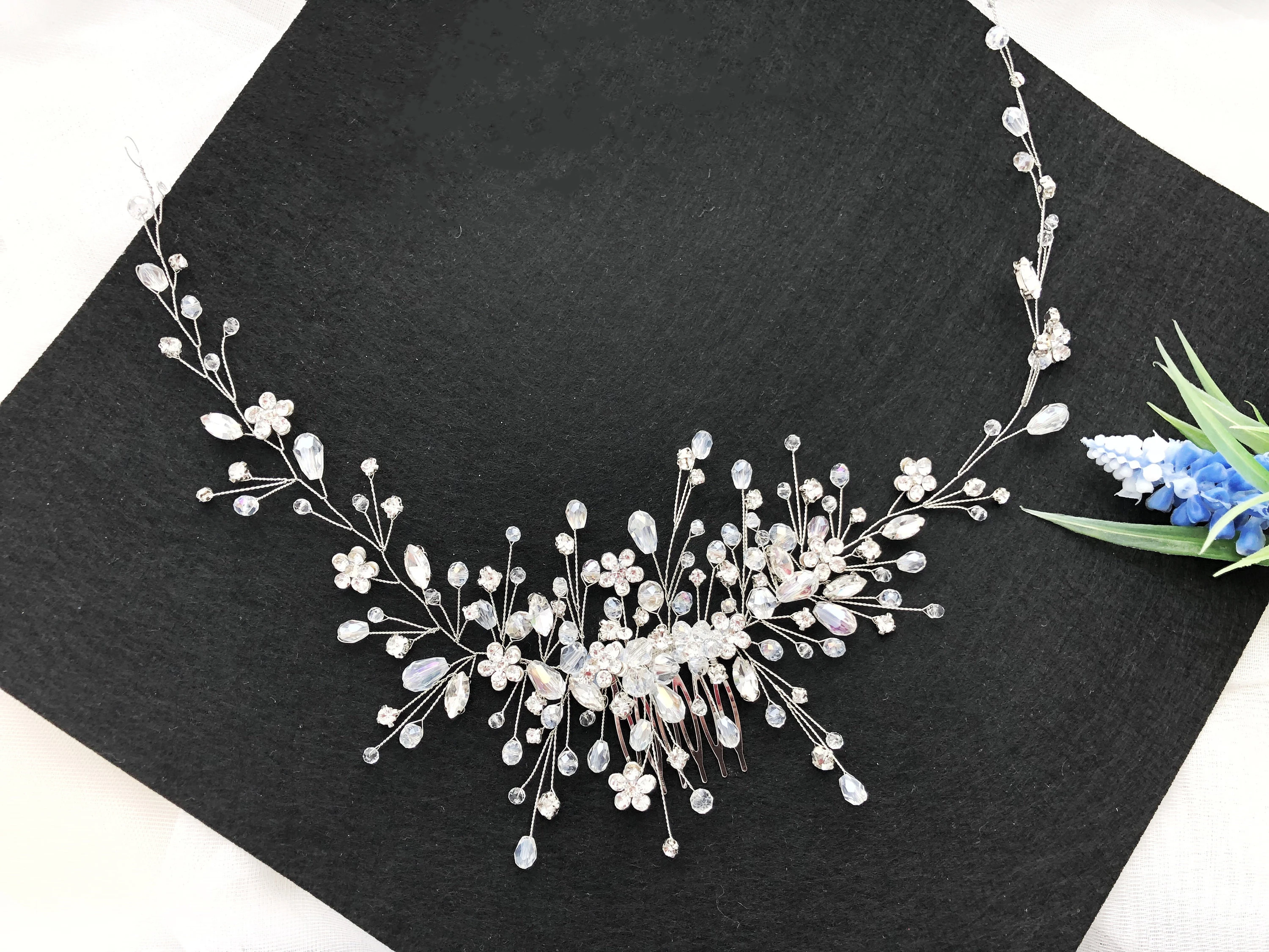 Vintage Rose gold Silver Bridal Hair Accessories Shiny Crystal Hair comb for Women