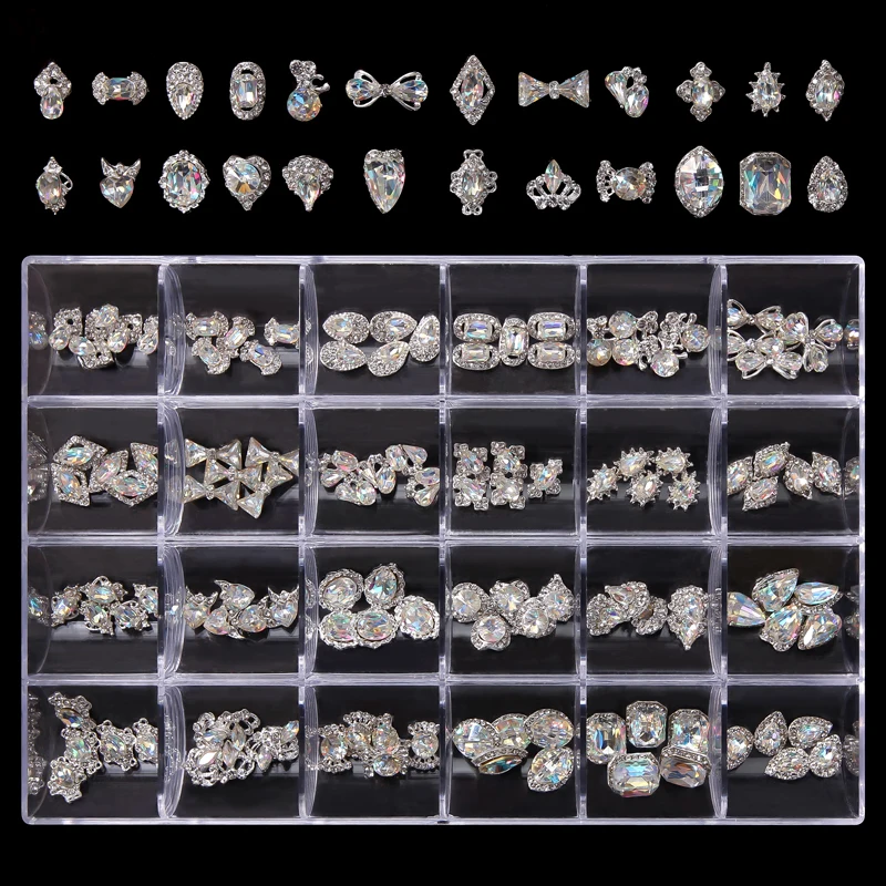 Oversized 120Pcs Nail Charms Gems Rhinestone with box Nail Art Charm Gem  Kit-3D Crystal AB Rhinestones, 24K Gold Nail Diamond