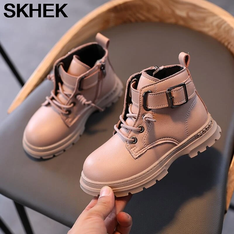 

SKHEK New Autumn Winter Girls Boots Warm Leather Boots Children High Maritn Boot Girls Fashion Sport Shoes Kids Casual Sneakers