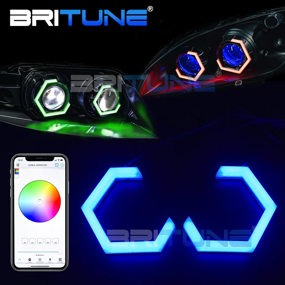 LED Halo Rings RGB Angel Eyes Bluetooth APP Control For Headlight Projector Lens 