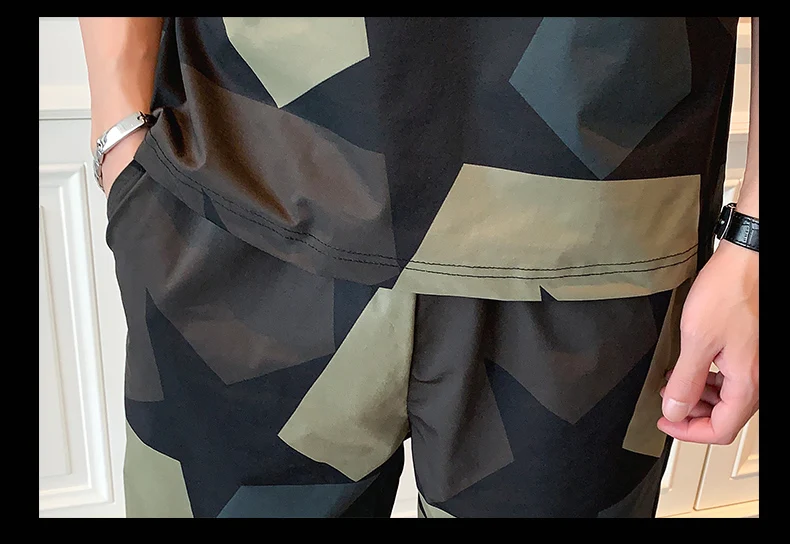 Мужской летний костюм с короткими рукавами футболка+ шорты корейский камуфляжный комбинезон мужские спортивные шорты Удобная дышащая майка
