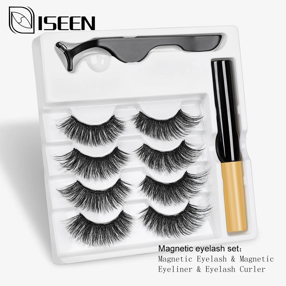

4 pairs Magnet Eyelash Magnetic Liquid Eyeliner Fake eyelashes& Magnetic False Eyelashes & Tweezer Set Waterproof Long Lasting E