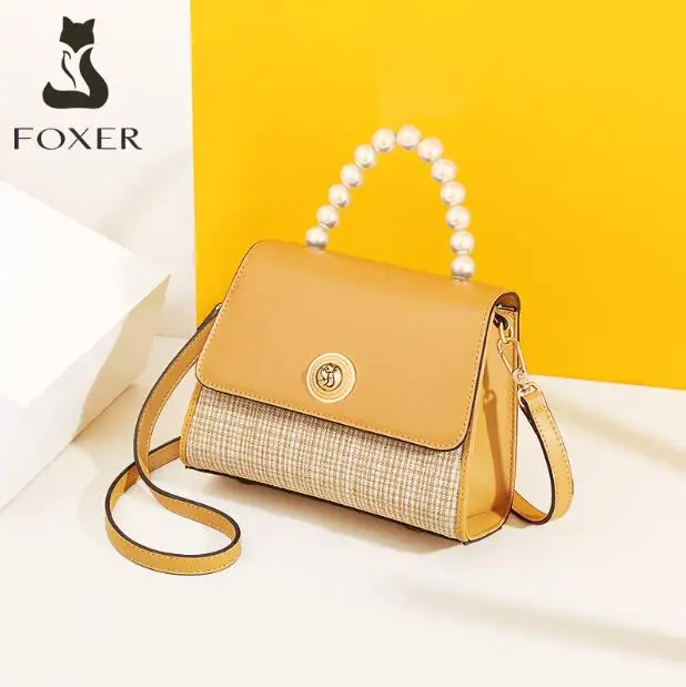 FOXER Брендовая женская сумочка с жемчугом, Высококачественная кожаная сумка на плечо, женская сумка через плечо, модная женская сумка, женская сумка-мессенджер