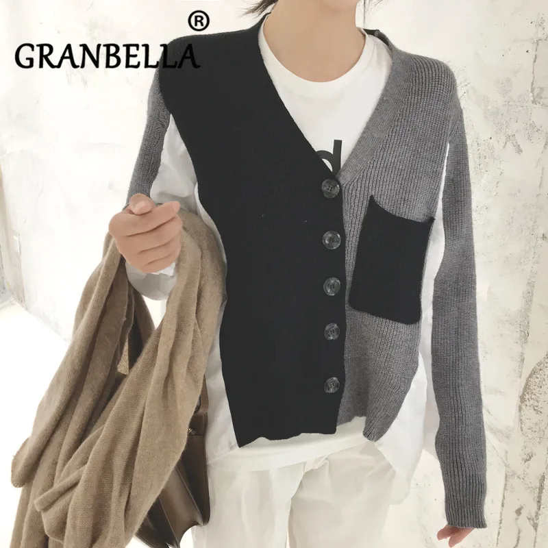 

Autumn Women Cardigans Contrast Color Sweater New Casual V-Neck Knitwear Women's Slim Sweaters Outwear