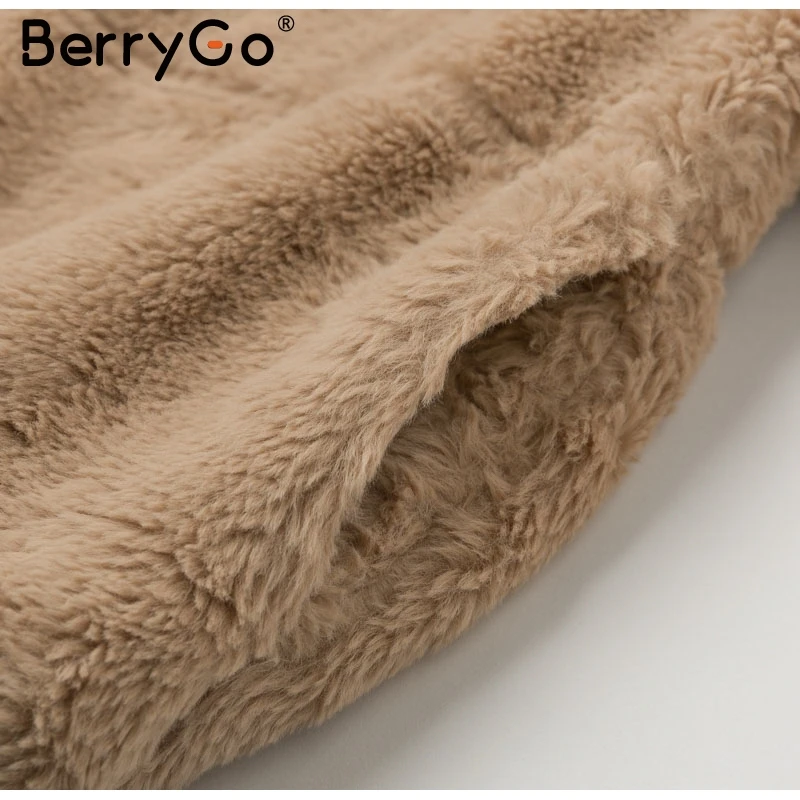 BerryGo, плотное пушистое пальто из искусственного меха, женское повседневное мягкое зимнее пальто на молнии, верхняя одежда, пальто из искусственного меха, уличная одежда, женские куртки