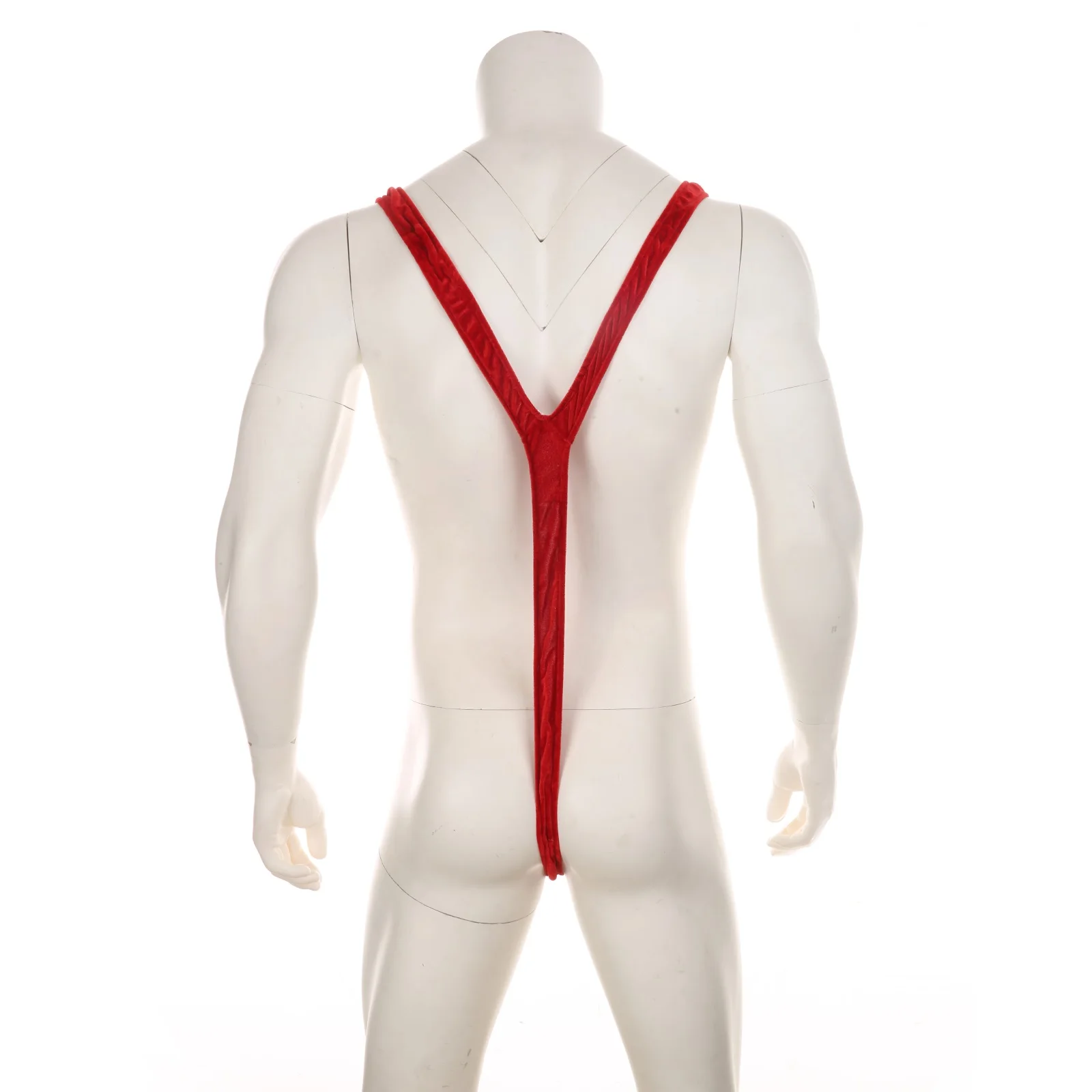 CLEVER-MENMODE Men Sexy One-piece Lingerie Underwear Thong Fluff Penis Pouch Mankini Santa Christmas Costume Erotic Bodysuit