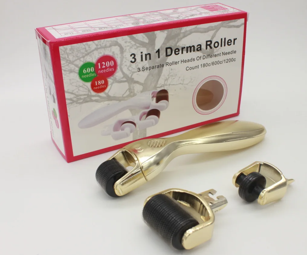 

3in1 Micro-needle Roller Beauty Titanium 3-in-1 Gold Roller Microneedles Replacement Head 1200-Pin 600-Pin 180-Pin