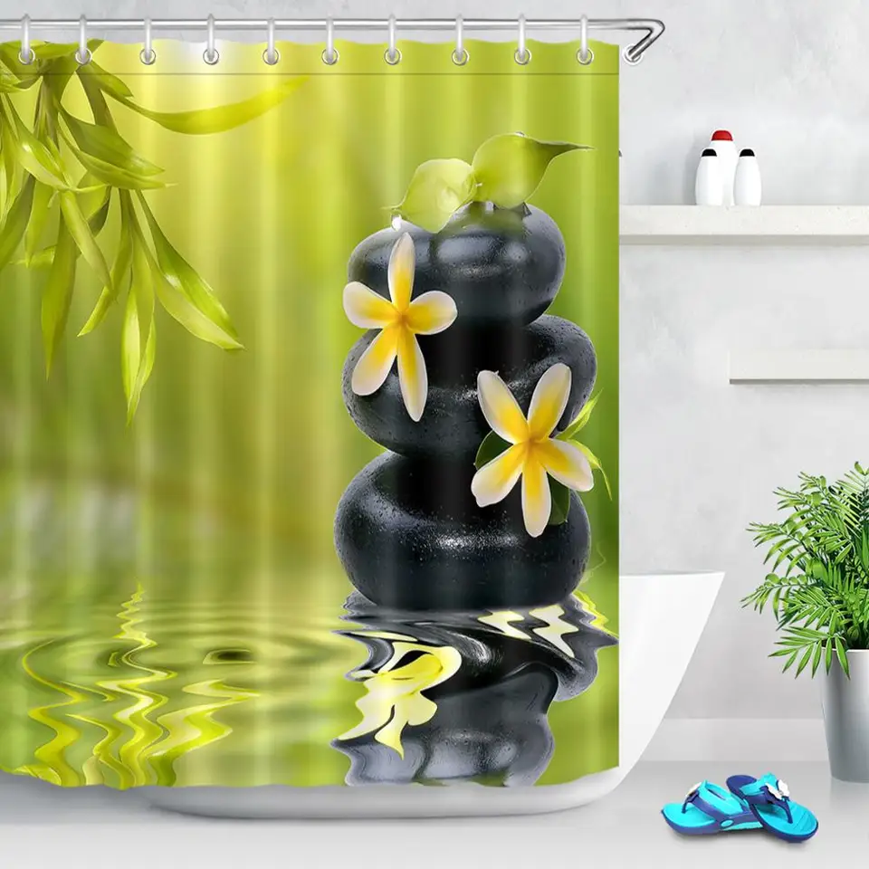 Steine Und Weiss Lotus In Wasser Dusche Vorhang Zen Spa Weiss Bad Wasserdicht Bad Vorhang Polyester Stoff Fur Badewanne Decor Aliexpress