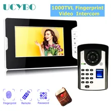 Visiophone de sécurité à domicile avec empreintes digitales, sonnette de 7 pouces, caméra, déverrouillage à distance par mot de passe, système de contrôle d'accès