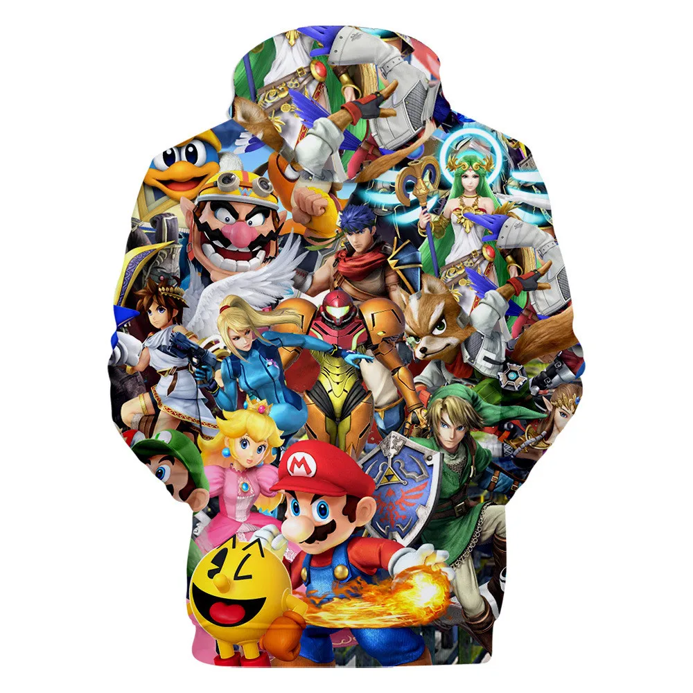 Толстовки с капюшоном для детей от 3 до 13 лет, игры Super Smash Bros. Толстовка с капюшоном и объемным рисунком; уличная куртка в стиле хип-хоп для мальчиков и девочек; детская одежда