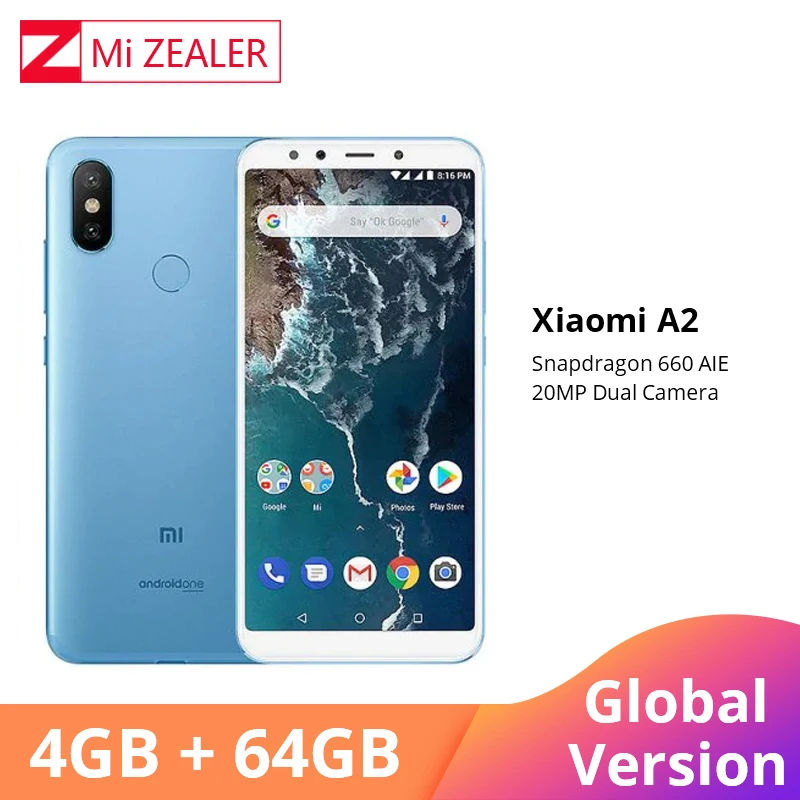 Xiaomi A2, глобальная версия, 4 Гб ОЗУ, 64 Гб ПЗУ, мобильный телефон, 5,99 дюймов, 18:9, полноэкранный, Восьмиядерный процессор Snapdragon 660, 20 Мп+ 12 МП, двойная камера AI