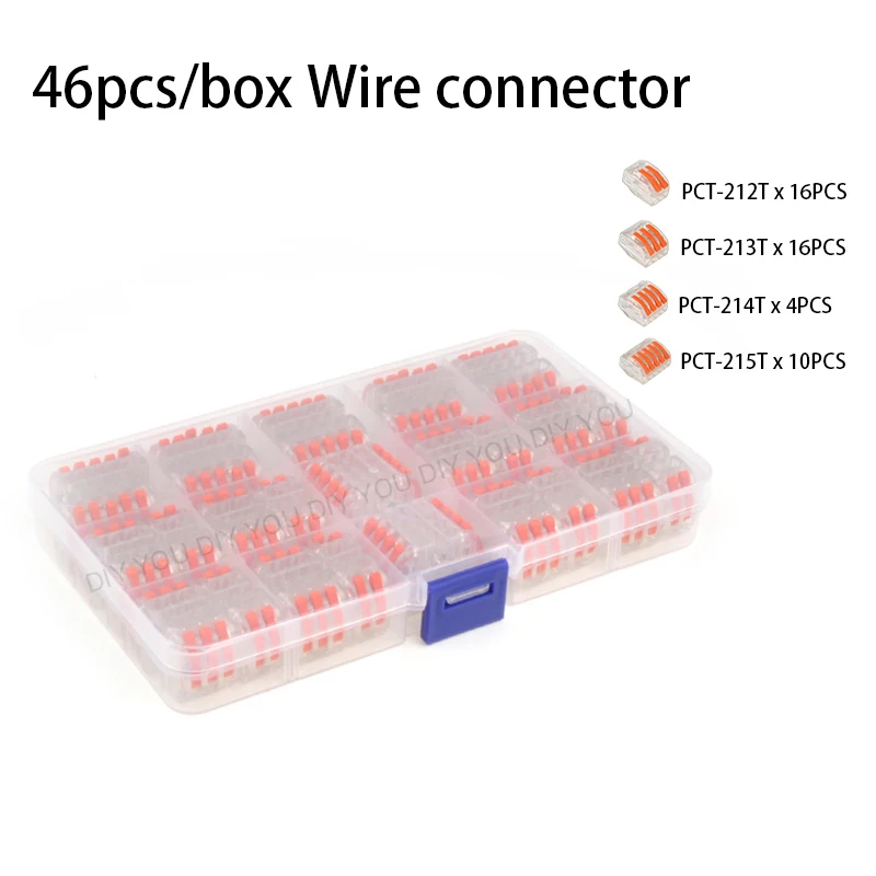 PCT-21TM(46PCS) Проводной соединитель со смешанными коробочными 222 универсальными компактными соединителями освещения для быстрого подключения домашней штепсельной клеммной колодки - Цвет: PCT-21TM(46PCS)