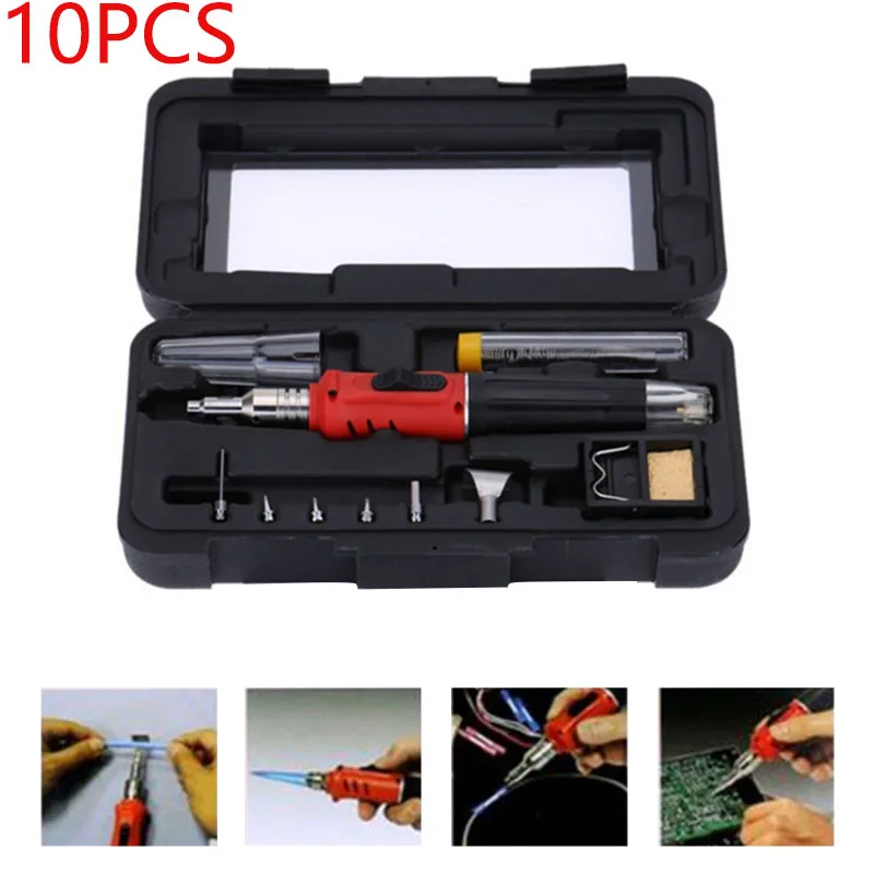 

10 In 1 Gas Soldering Iron Set Copper Cordless Professional Butane Gas Torch Soldering Gun Pen Burner Solder Welding Tools Kit
