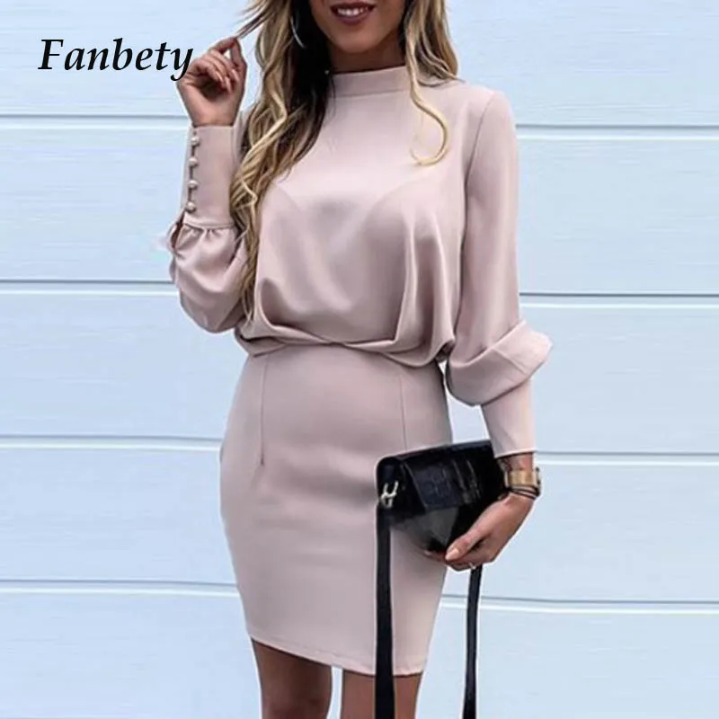 

Elegant sexy Hollow Out Autumn dress Women Backless Button O Neck Mini Bodycon Dress Office Lady Long Sleeve A-Line Party Dress