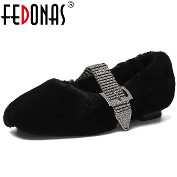 

FEDONAS Female Sweet Crystal Buckle Loafers Casual Party Shoes Woman Fur Women Pumps Autumn Winter Warm High Heels Mary Janes