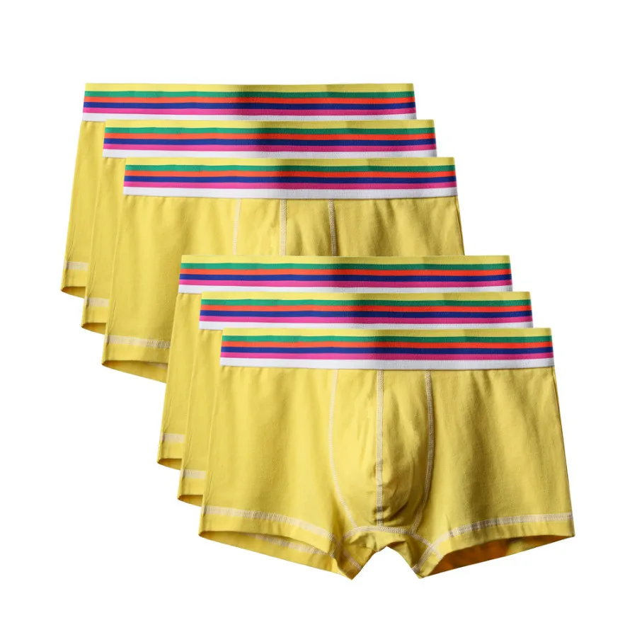 6Pcs A0609 Yellow 6 шт./партия, горячее Мягкое хлопковое Мужское нижнее белье больших размеров, мужские трусы-боксеры, сексуальные дышащие качественные ткани, мужское нижнее белье без застежек, брендовые шорты - Цвет: 6Pcs A0609 Yellow