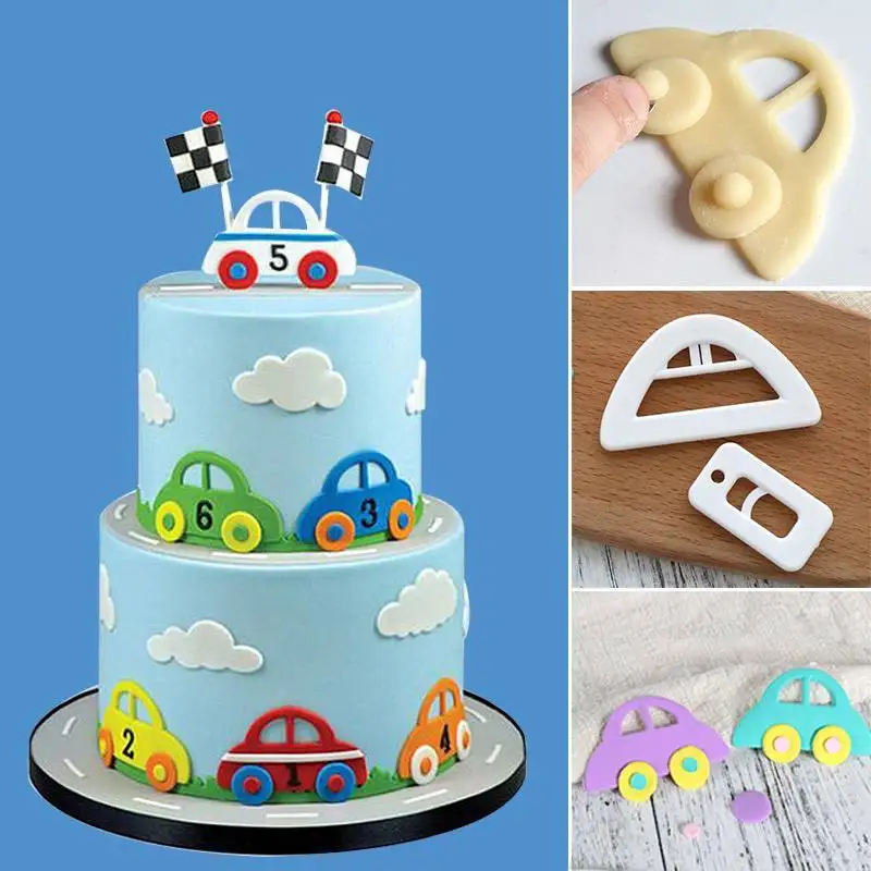 2pcs/Set Car plastic fondant cutter cake mold decorating tools sugarcraft bakeware |