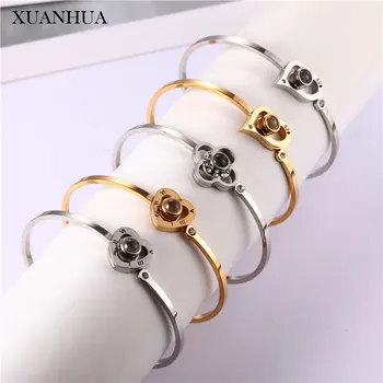 

XUANHUA Rose Gold Heart Cuff Bracelets Bangles For Women Charms Stainless Steel Jewelry Woman Accessories Fashion Jewellery