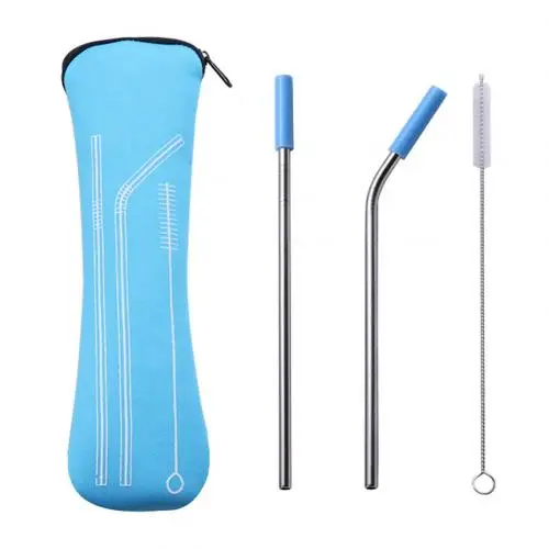Light Blue 3 3/5 шт Нержавеющая сталь силиконовым наконечником многоразовый Бент прямая соломинка вечерние посуда Кухня гаджет - Цвет: Light Blue 3