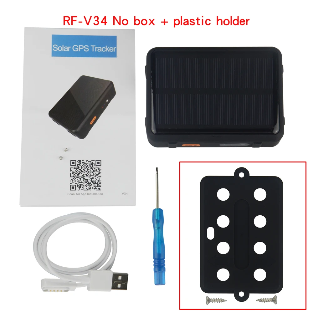 with plastic holder1 Водонепроницаемый GPS трекер для отслеживания коров RF-V34 голосового мониторинга солнечной энергии сильная Магнитная анти-Дистанционная сигнализация с веб-приложением в режиме реального времени трекер - Цвет: with plastic holder1