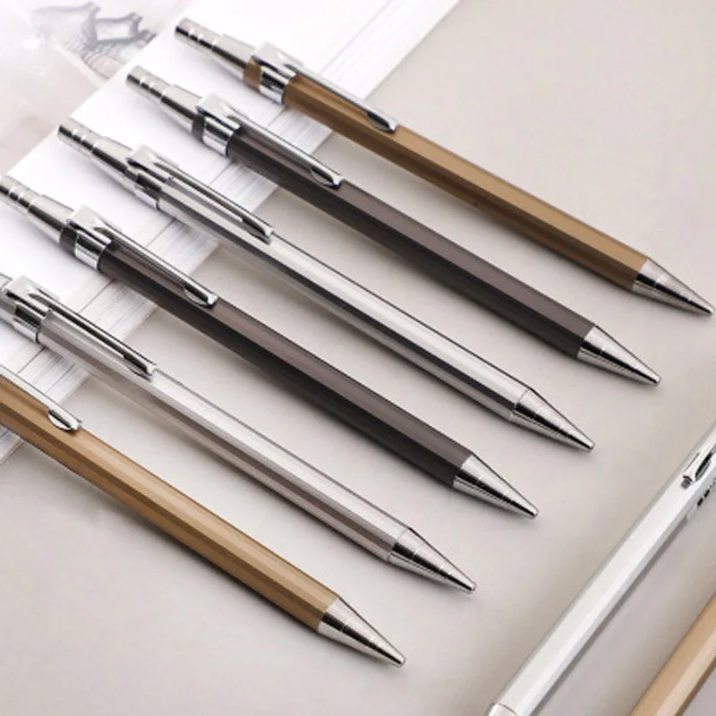 2 unids/lote lápiz de Metal mecánico 0,5mm/0,7mm automática la lápices de plomo para estudiante escribiendo herramientas de dibujo en la Escuela de papelería de oficina