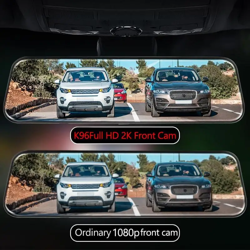 K96 Full HD 2K Car DVR Camera Dual Lens 9.66 inch Rearview Mirror Dash Cam