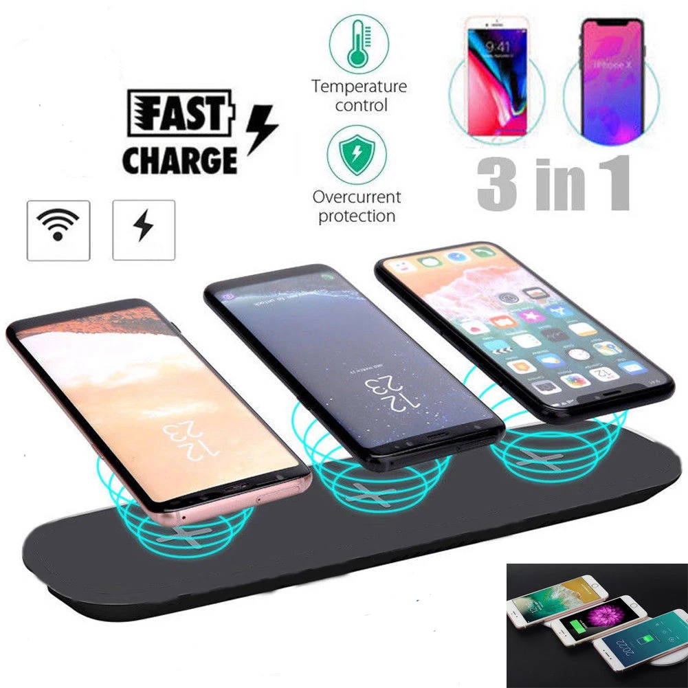 3in1 Беспроводной быстро Зарядное устройство Pad для iPhone X/8/8 Plus samsung