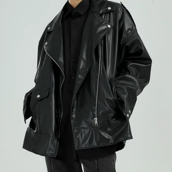 

Male Women Hip Hop Punk Rock Vintage Loose Leather Coat Outerwear Men Streetwear Fashion PU Leather Motorcycle Jacket