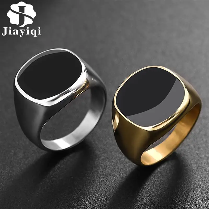 Jiayiqi Men's Ring Punk Rock Smooth 316L Stainless Steel Signet Ring For Men Hip Hop Party Jewelry Wholesale Male Wedding Anel
