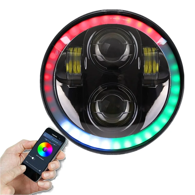 RGB 5,7" Halo светодиодный фонарь/5 3/4 дюймов белый желтый DRL галогеновая фара для индийского скаута и мотоциклиста ведра монтажный кронштейн - Цвет: RGB Halo Black