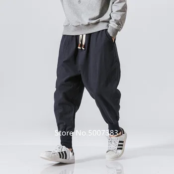 

Men Harem Pants Chinese Casual Cotton Linen Retro Trouser Man Loose Jogger Baggy Japanese Crotch Leggings Plus Size M-5XL