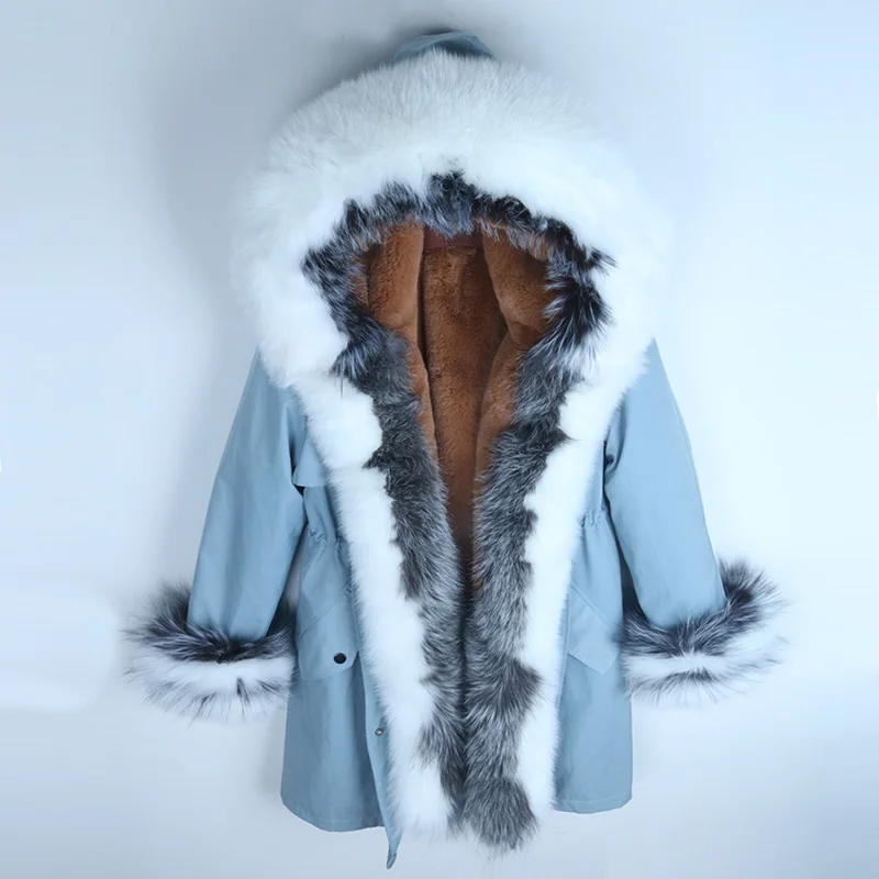 15 smoky blue Новинка, зимняя куртка для женщин, водонепроницаемая парка, толстая, теплая, натуральный Лисий мех, воротник, капюшон, парка, верхняя одежда, искусственный мех, подкладка из настоящего меха, пальто - Цвет: 15 smoky blue