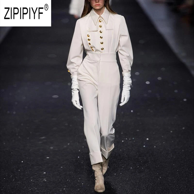 

Hot Selling Fashion Women Suits Turn Down Neck Long Sleeve Single-breasted Button Design Blouse High Waist Office Pants Z2482