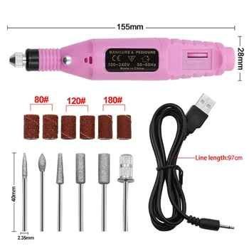 

Electric Nail Drill USB Manicure Pen Sander Polisher with 6pcs Drills Sand Bands