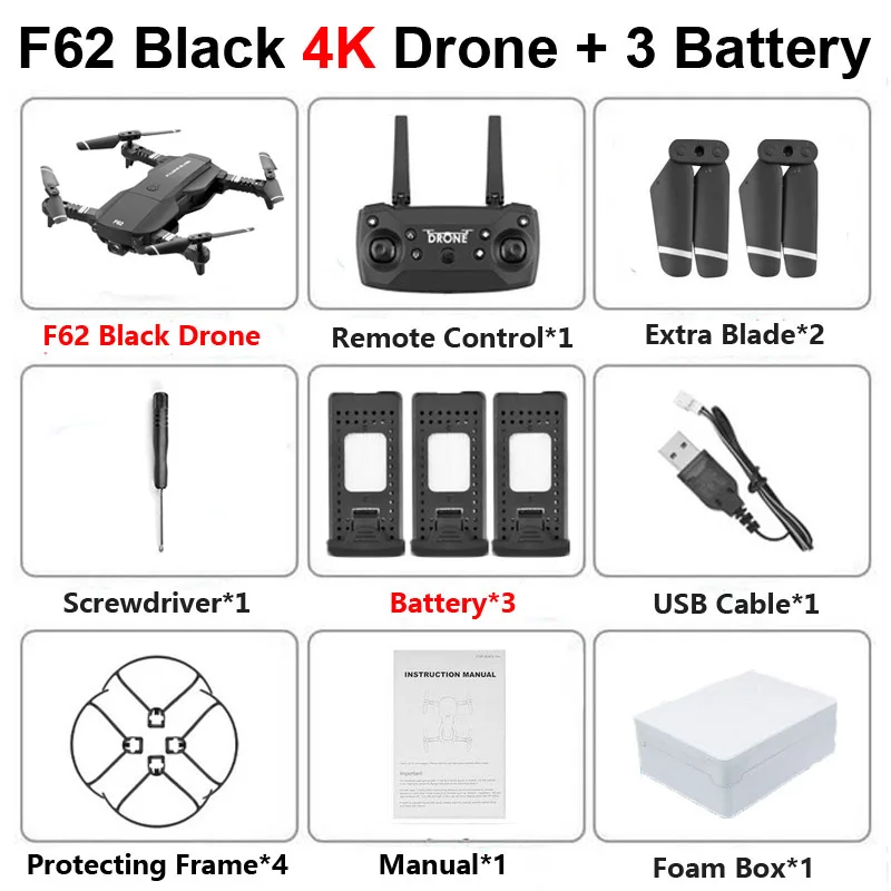 F62 складной Профессиональный Дрон с 4K двойной камерой Wi-Fi FPV оптический поток Follow Me RC вертолет Квадрокоптер игрушки X12S SG106 - Цвет: F62 B 4K 3B F