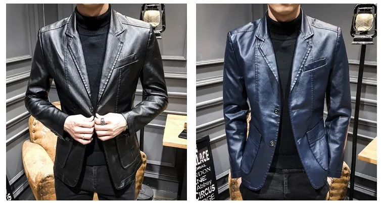 Мужчины искусственная кожа Blasers Masculino британский стиль весна осень мужчины s Slim Fit PU кожаная куртка повседневный деловой пиджак