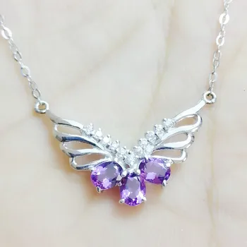 

Per jewelry Natural real amethyst necklace with pendant Free shipping 925 sterling silver 0.4ct*3pcs gemstone C81217004