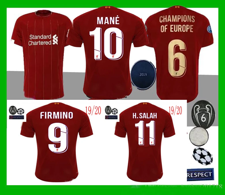 Liverpooling 6 чемпионская Лига патч взрослая футболка футболки для футбола 19/20 M. SALAH FIRMINO домашняя грива футболка dhl