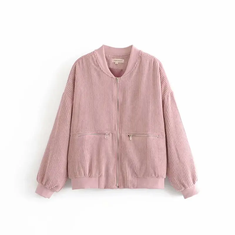 

2018 Fashion New Style Stand Collar Dual Pocket Corduroy Baseball Uniform Coat Women's A1748