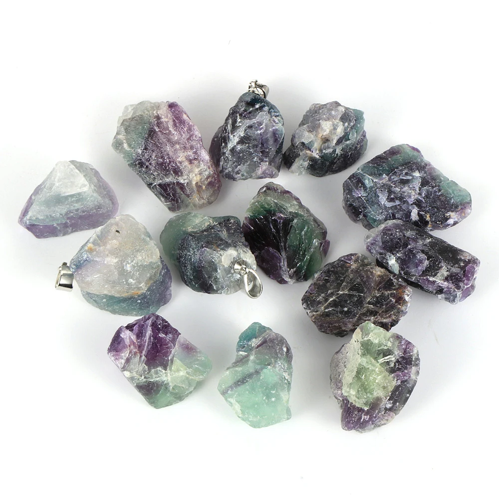 

Irregular Original Natural Fluorite Pendants Gemstone Mineral Specimen Crystal Reiki Healing Advanced Collection Diy Accessories