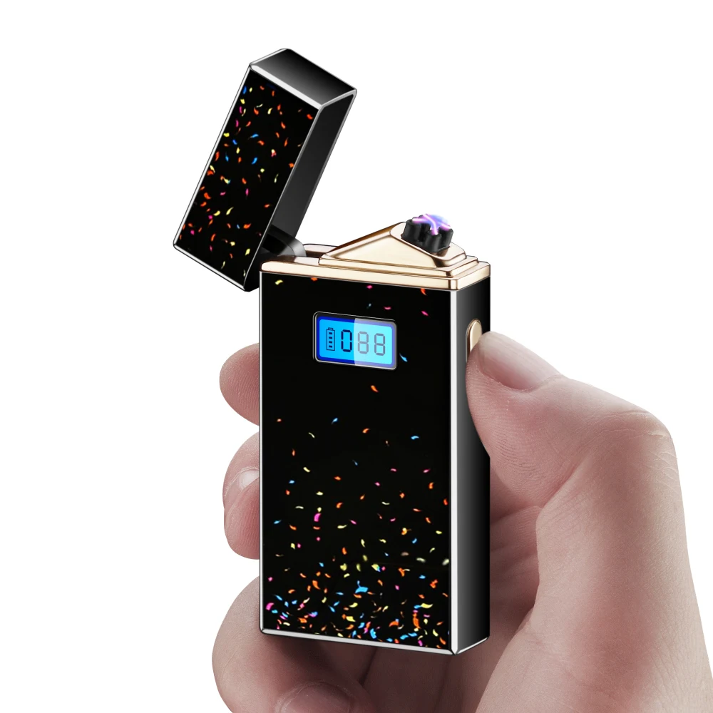 

2019 New Electric USB Lighter Power Display Metal Rechargeable Cigarette Lighter Double Arc Plasma Lighters Gadgets Men Gfit