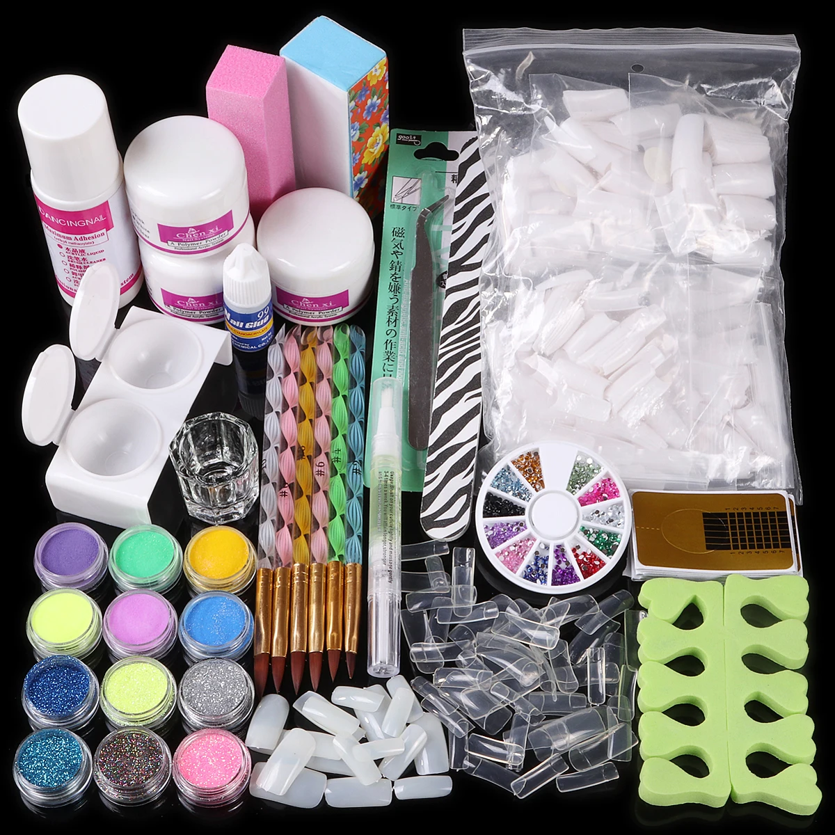 Лак для ногтей акриловая жидкая Кисть для нанесения пудры для ногтей советы для наращивания ногтей Блестящий порошок Стразы сепаратор маникюрный набор для ногтей