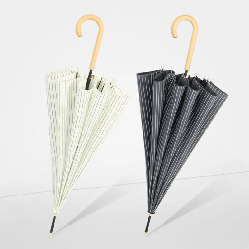 

UV Anti Windproof Umbrellas Sunny and Rainy Umbrella Simple Fashion Women Semi-automatic wooden handle long handle Rain 50RR065