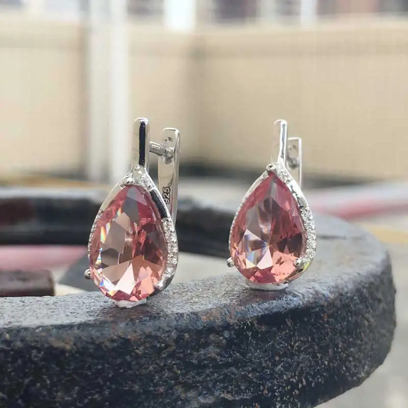 Kopen CSJ Elegante Zultanite Earring Sterling 925 Zilver water drop peer 8*10mm Gemaakt Sultanite Fijne Sieraden Vrouwen wedding Party Gift