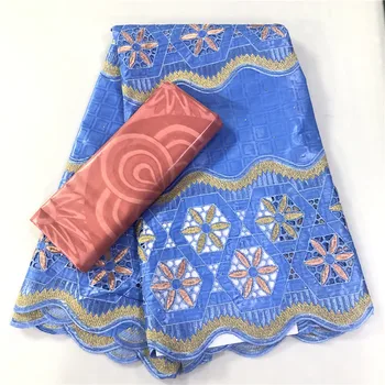 

100% Cotton Nigerian Embroidery Bazin Riche Brocade Lace Fabric with Stones African Bazin Brode Lace Fabric for Women Dress