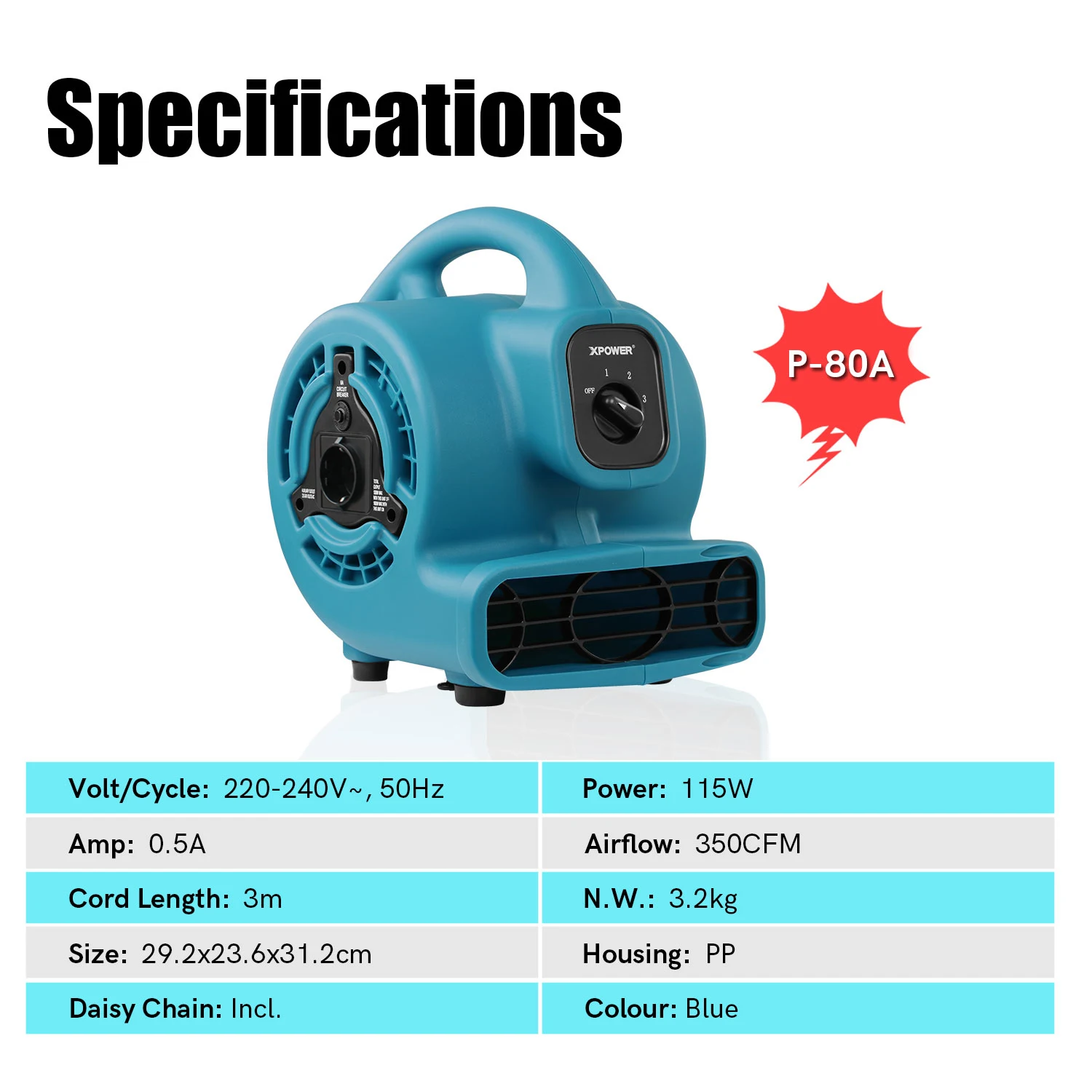 XPower 강력 에어 무버 드라이어 카펫 바닥 팬 다용도 에어 블로워 야외 가정 호텔 슈퍼마켓 산업용 블로워