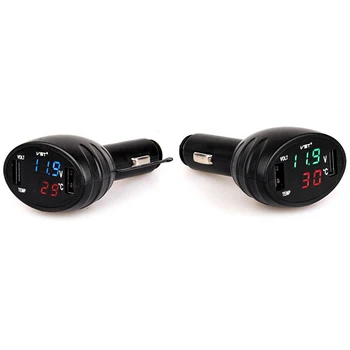 

3 In 1 Digital Led Voltmeter Thermometer Monitor Dual Usb Car Charger 12V/24V Temperature Meter Voltmeter Phone Charger