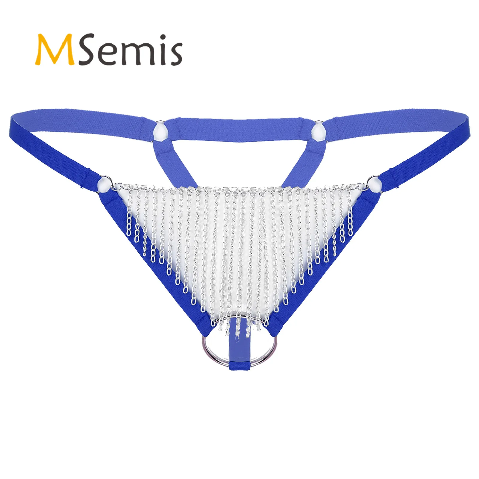 Lingerie pour homme, sous vêtement avec chaîne métallique et franges, slip en dentelle, taille